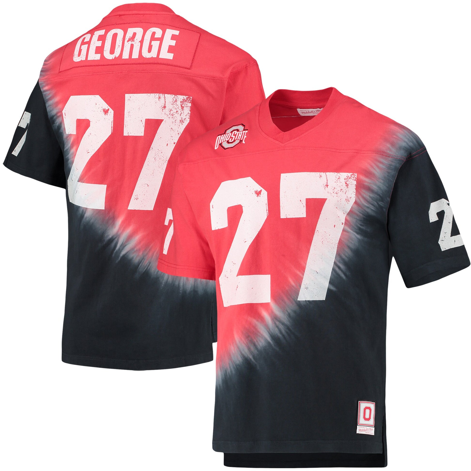 Eddie George Name Number Tie-dye V-neck T-shirt Ohio State Buckeyes black jersey