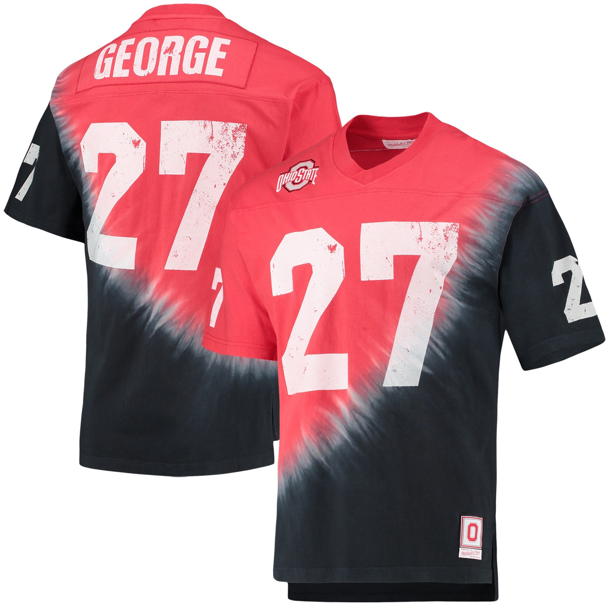 Eddie George Name Number Tie-dye V-neck T-shirt Ohio State Buckeyes black jersey