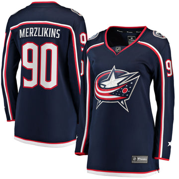 Elvis Merzlikins Columbus Blue Jackets navy Home jersey