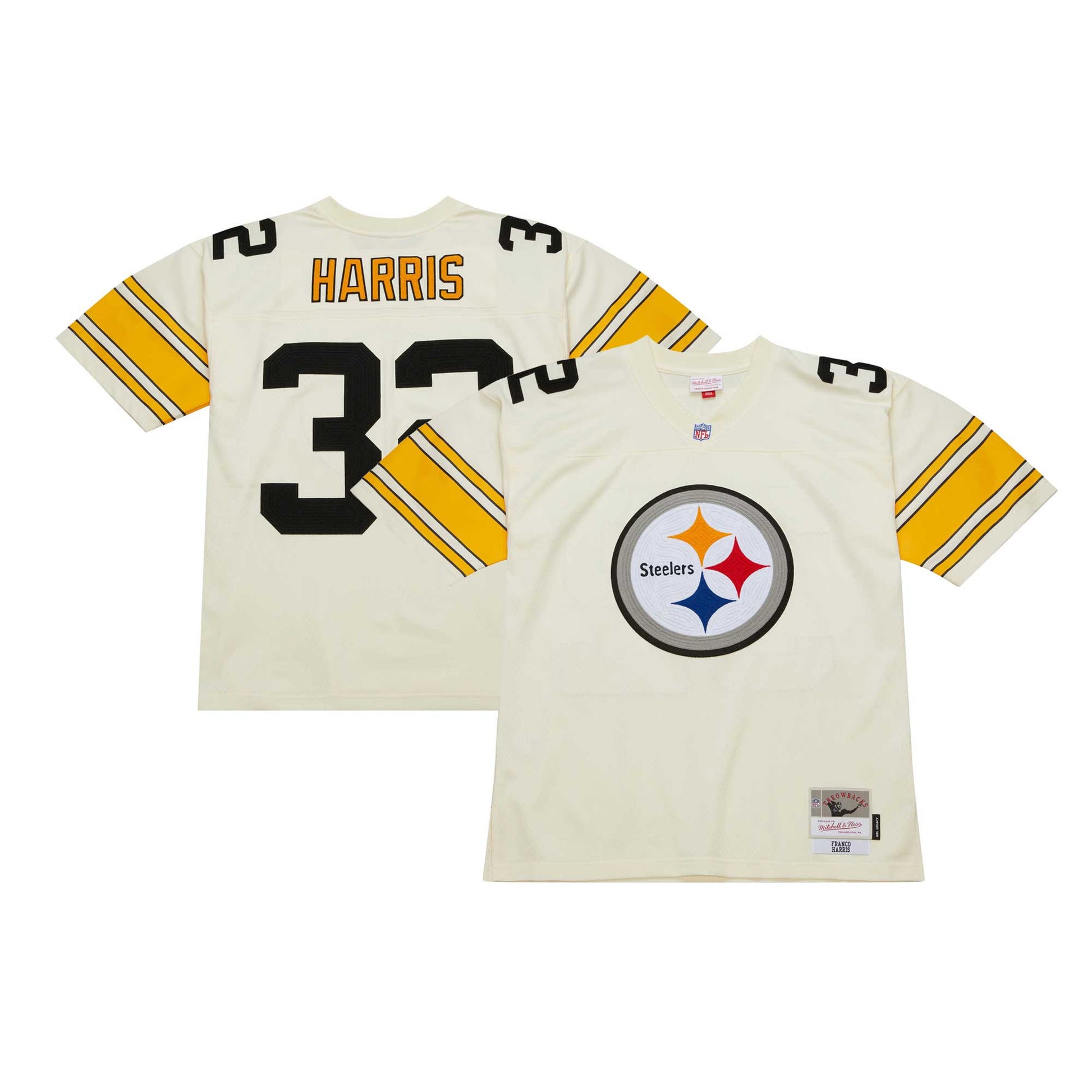 Franco Harris Chainstitch Pittsburgh Steelers cream jersey