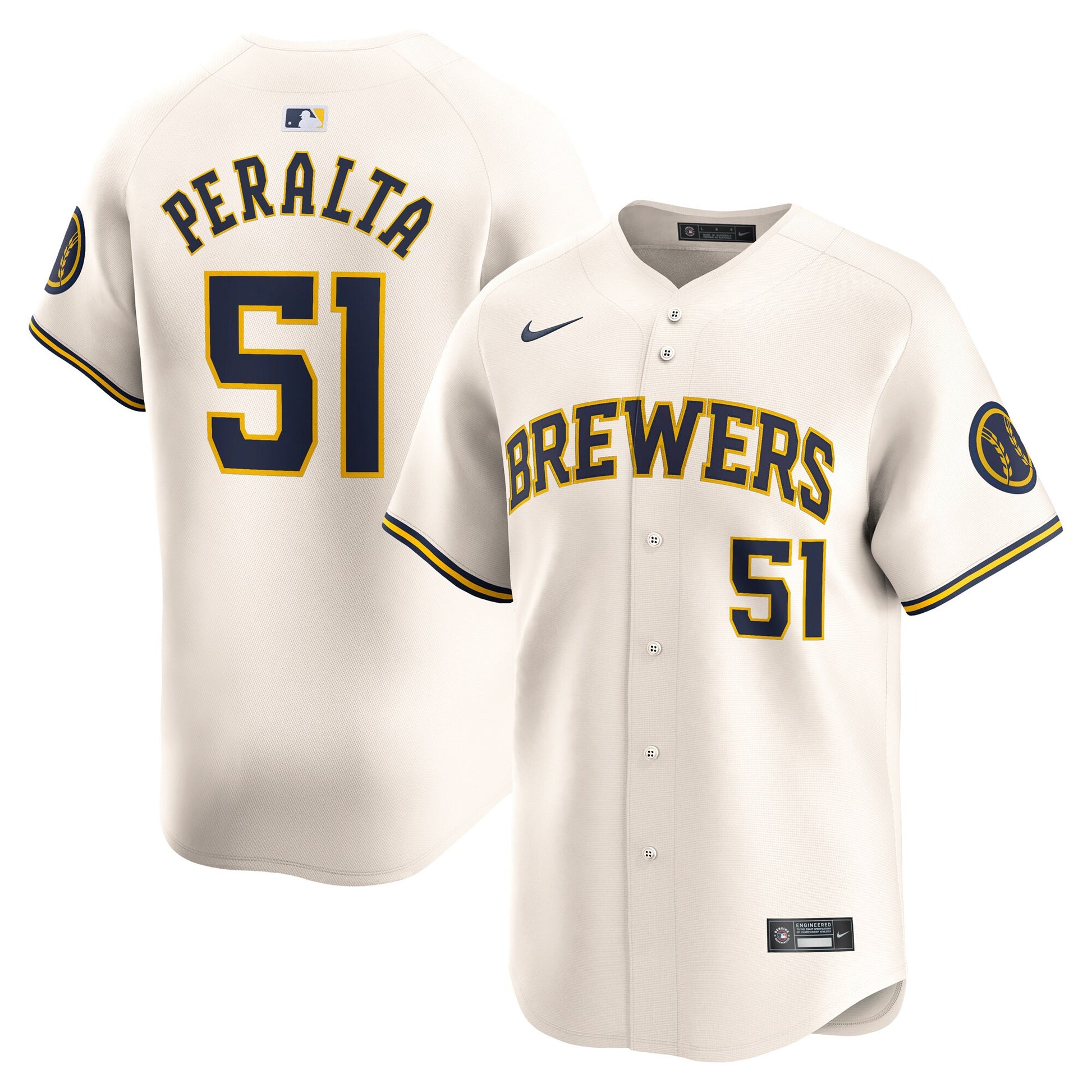 Freddy Peralta Milwaukee Brewers cream Limited jersey
