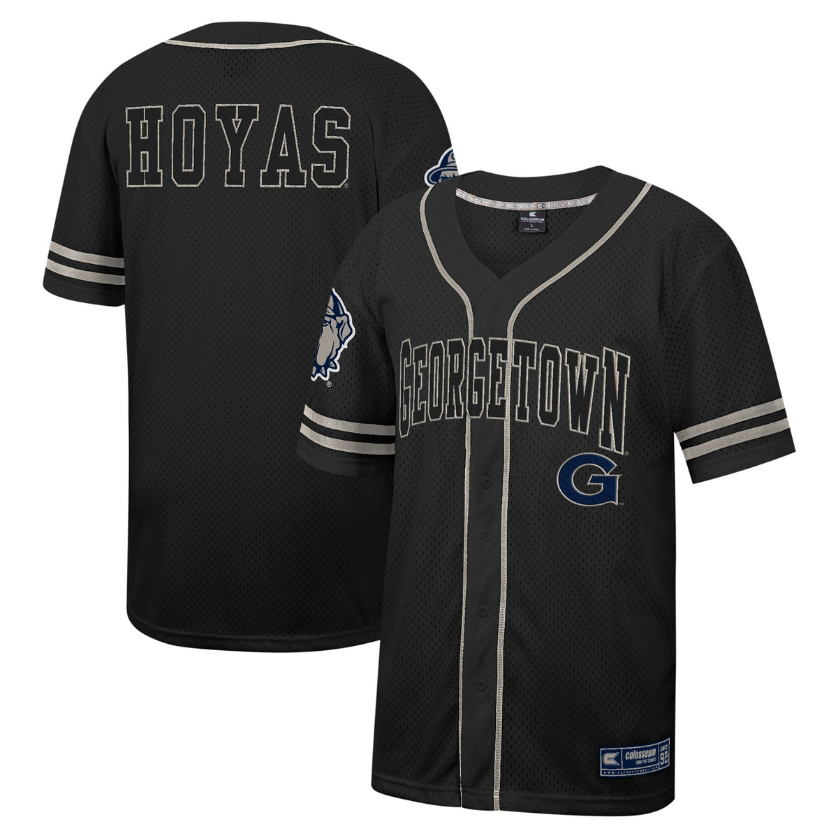 Colosseum Free Spirited Mesh Button-up Georgetown Hoyas black jersey