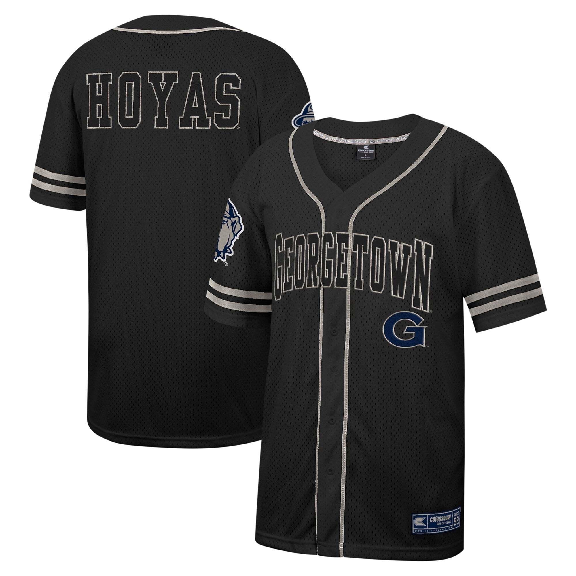 Colosseum Free Spirited Mesh Button-up Georgetown Hoyas black jersey