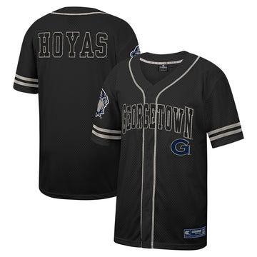Colosseum Free Spirited Mesh Button-up Georgetown Hoyas black jersey
