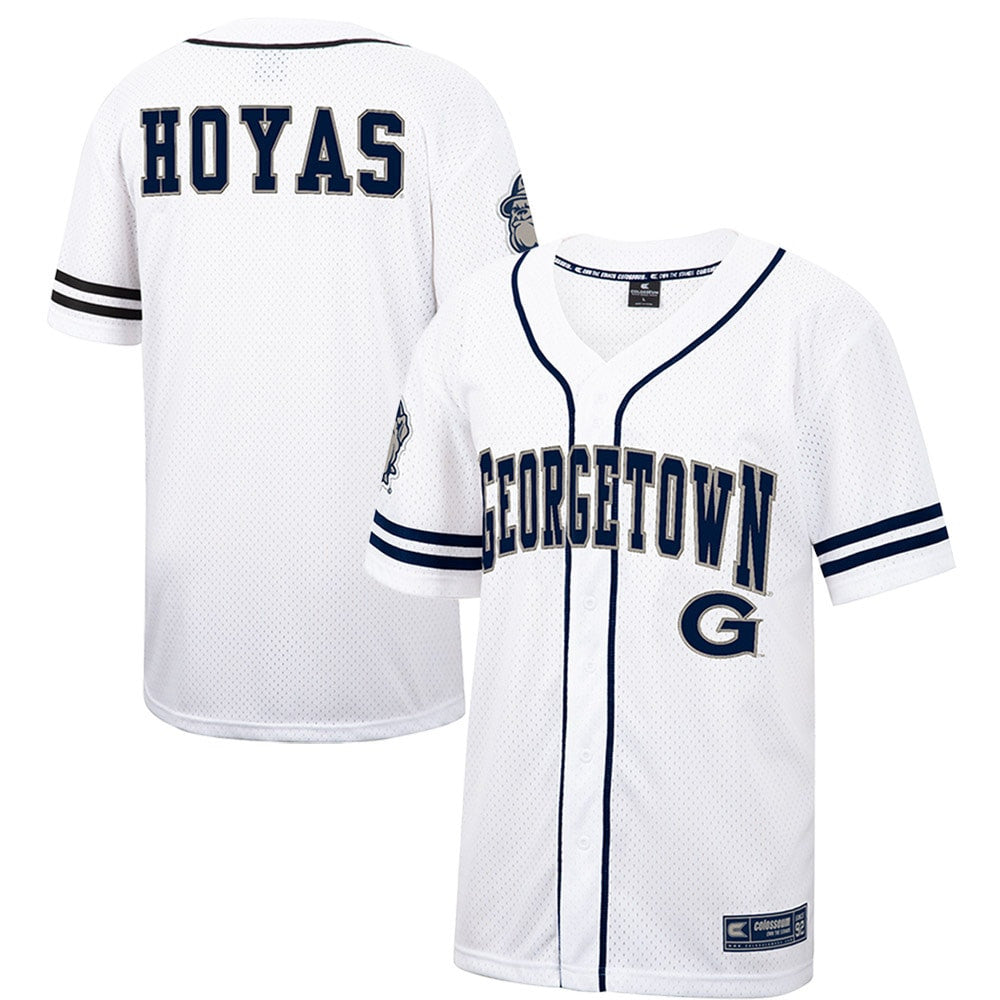 Colosseum Free Spirited Mesh Button-up Georgetown Hoyas white jersey