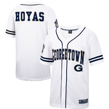 Colosseum Free Spirited Mesh Button-up Georgetown Hoyas white jersey