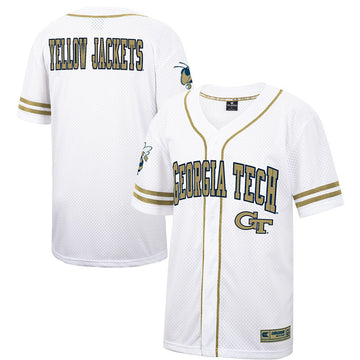 Colosseum Free Spirited Mesh Button-up Georgia Tech Yellow Jackets white jersey