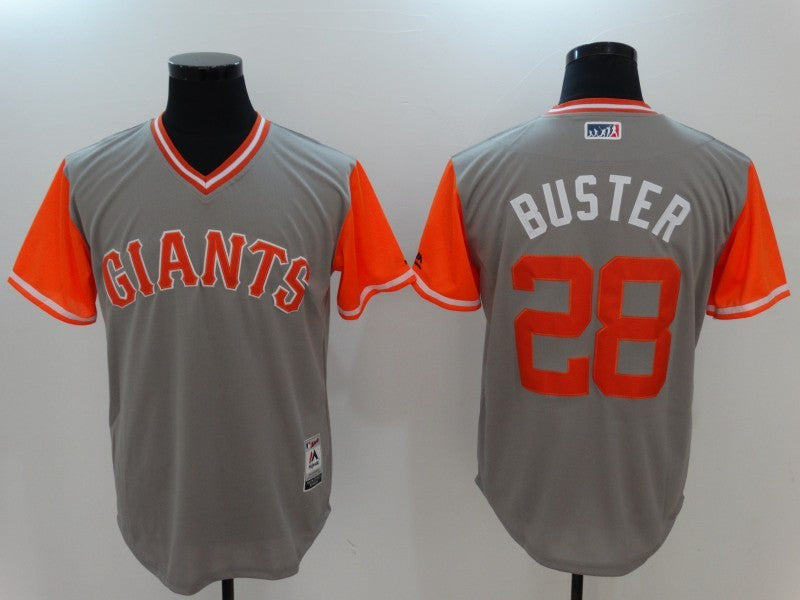 Buster Posey Buster Majestic San Francisco Giants gray jersey