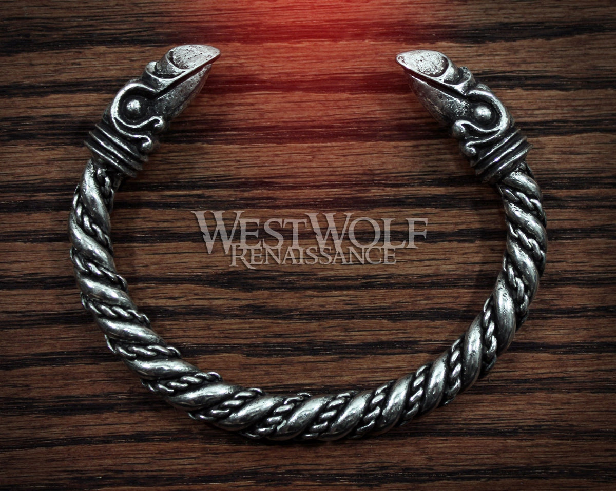 Viking Odin Bracelet - Silver Viking Raven Torc with Odin's Ravens Hugin and Munin — Norse