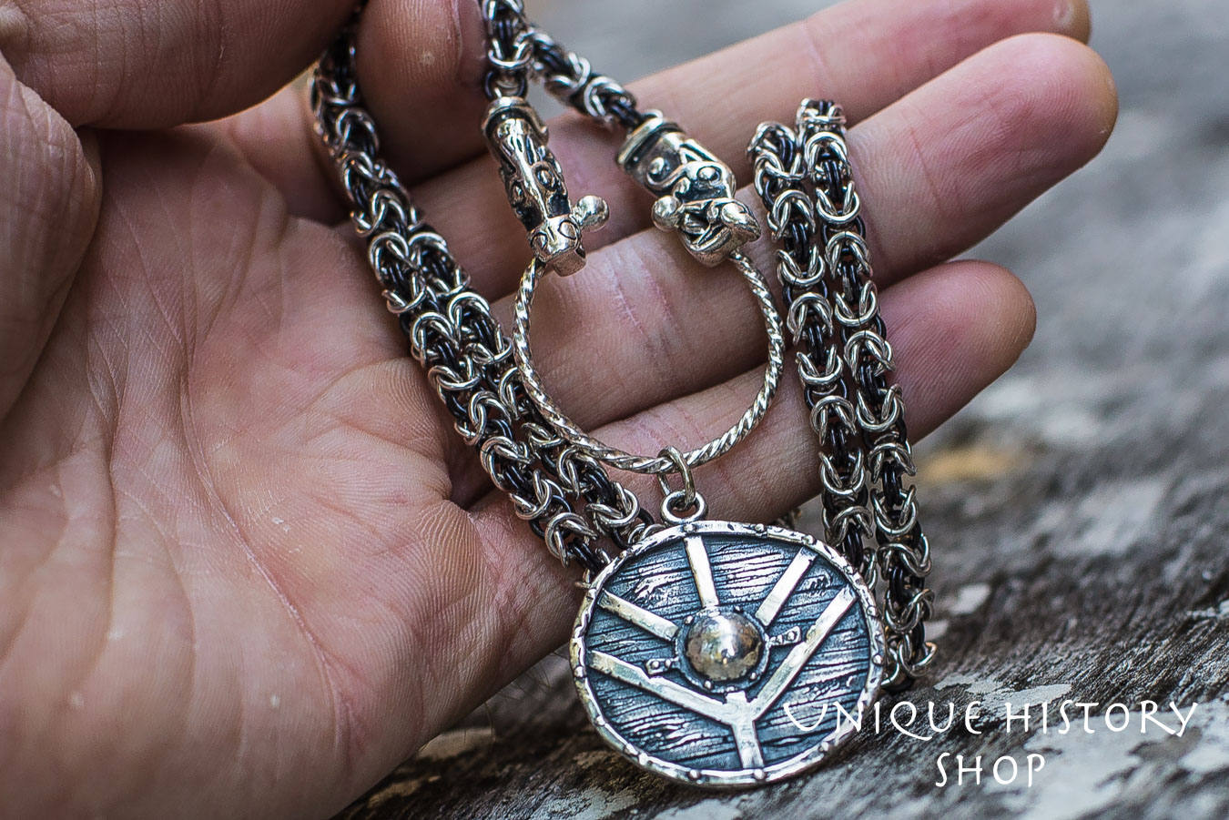 Viking Wolf Necklace - Silver Link Chain - Men's Norse Chain for Necklace with Wolf Heads