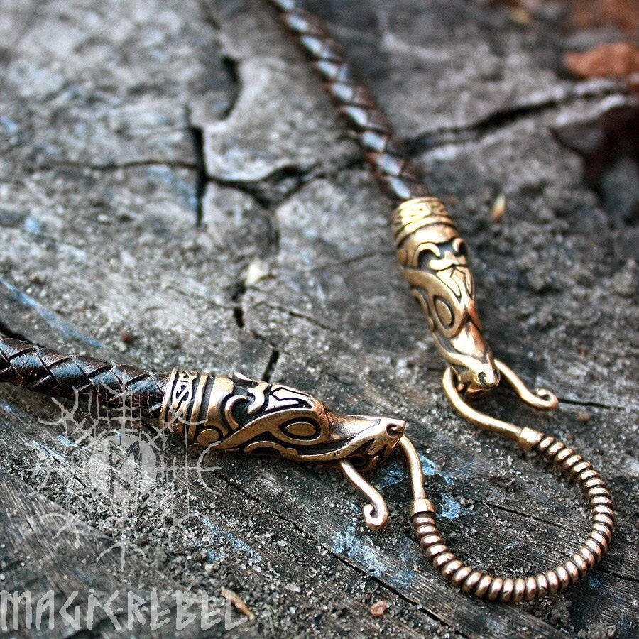 Viking Wolf Home Decor - Viking Handmade Genuine Leather Necklaces Braided Round Three Colors