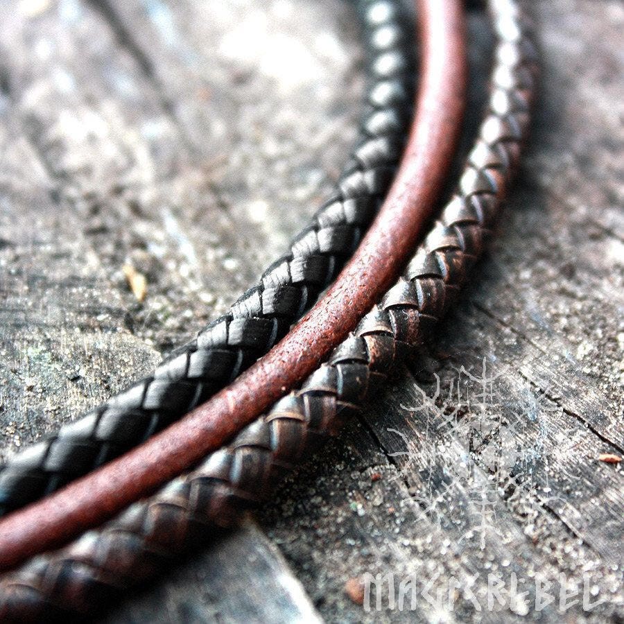 Viking Wolf Home Decor - Viking Handmade Genuine Leather Necklaces Braided Round Three Colors