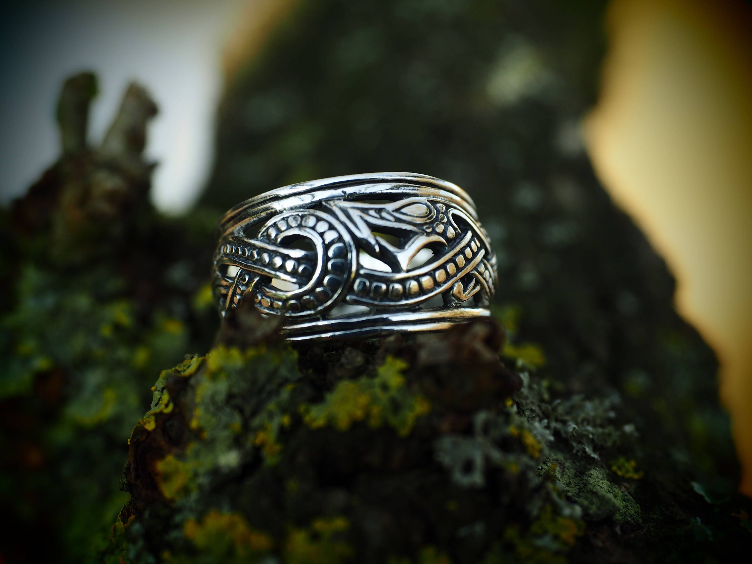 Viking Raven Ring with Runes