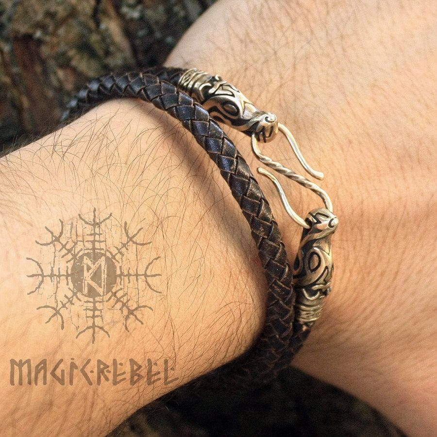 Viking Wolf Home Decor - Viking Handmade Genuine Leather Necklaces Braided Round Three Colors