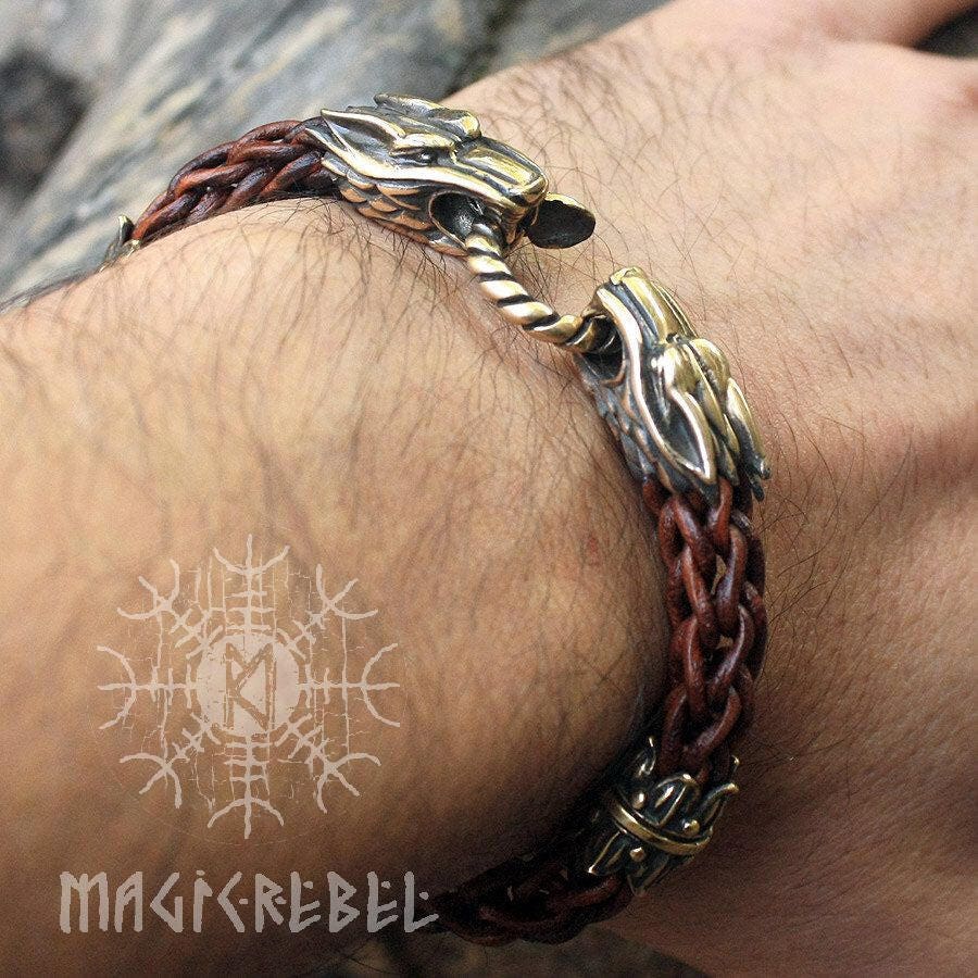 Viking Wolf Home Decor - Viking Handmade Genuine Leather Necklaces Braided Round Three Colors