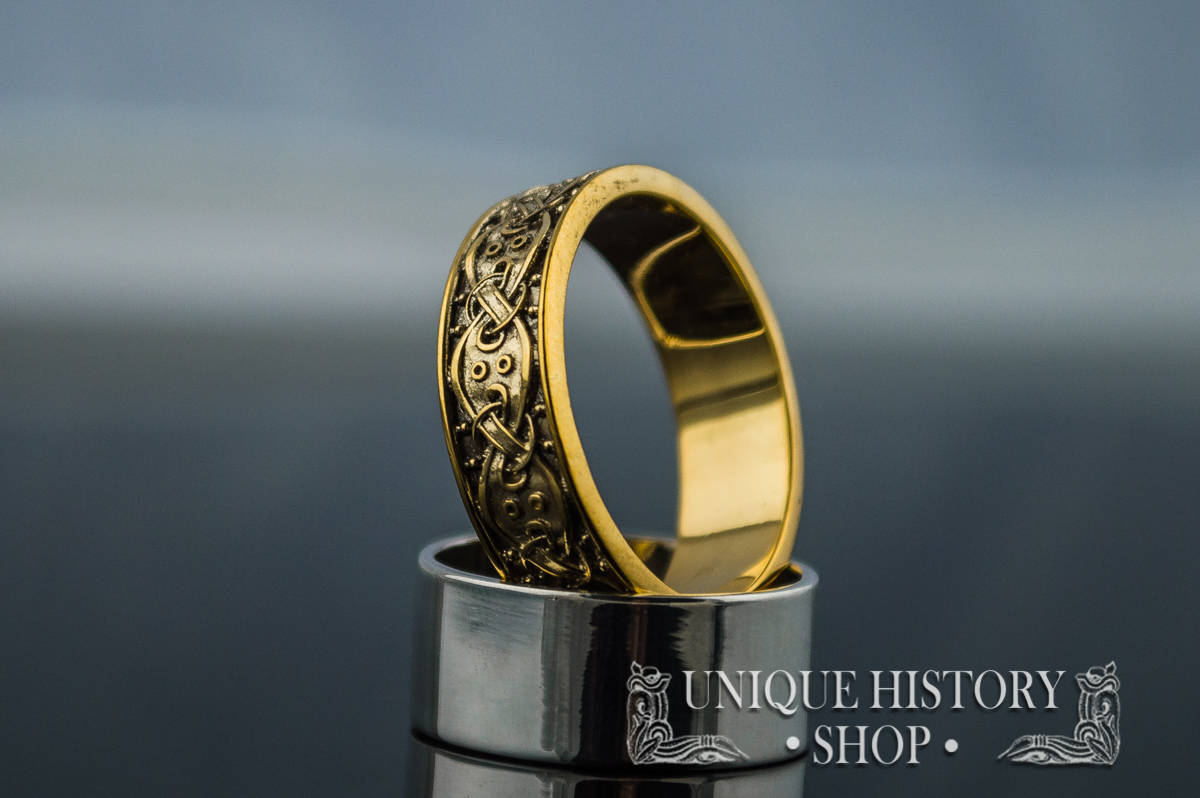 Viking Ring - Handcrafted Norse Gold Ring with Ornament, Ancient Norse Jewelry Reconstruction