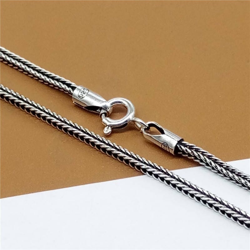 Viking Necklace - Viking Franco Necklace With Celtic Knot Clasp, Unisex Sterling Silver Thick