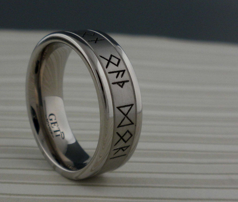 Viking Rune Ring - Custom Viking Rune Titanium Wedding Band, Personalized Norse Ring