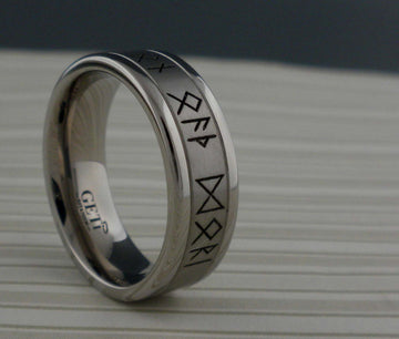Viking Rune Ring - Custom Viking Rune Titanium Wedding Band, Personalized Norse Ring