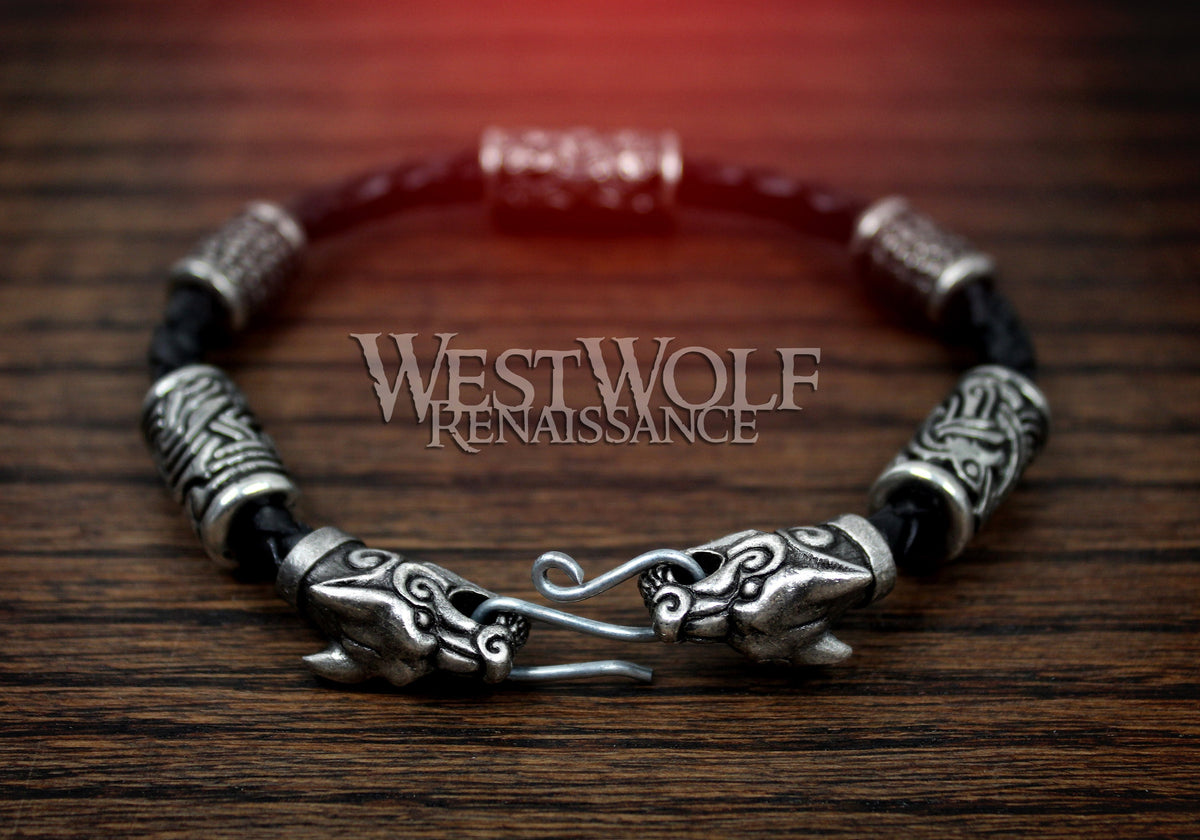 Viking Wolf Bracelet - Sterling Silver Viking Wolf Bracelet with Runes – Nordic Mythology Jewelry