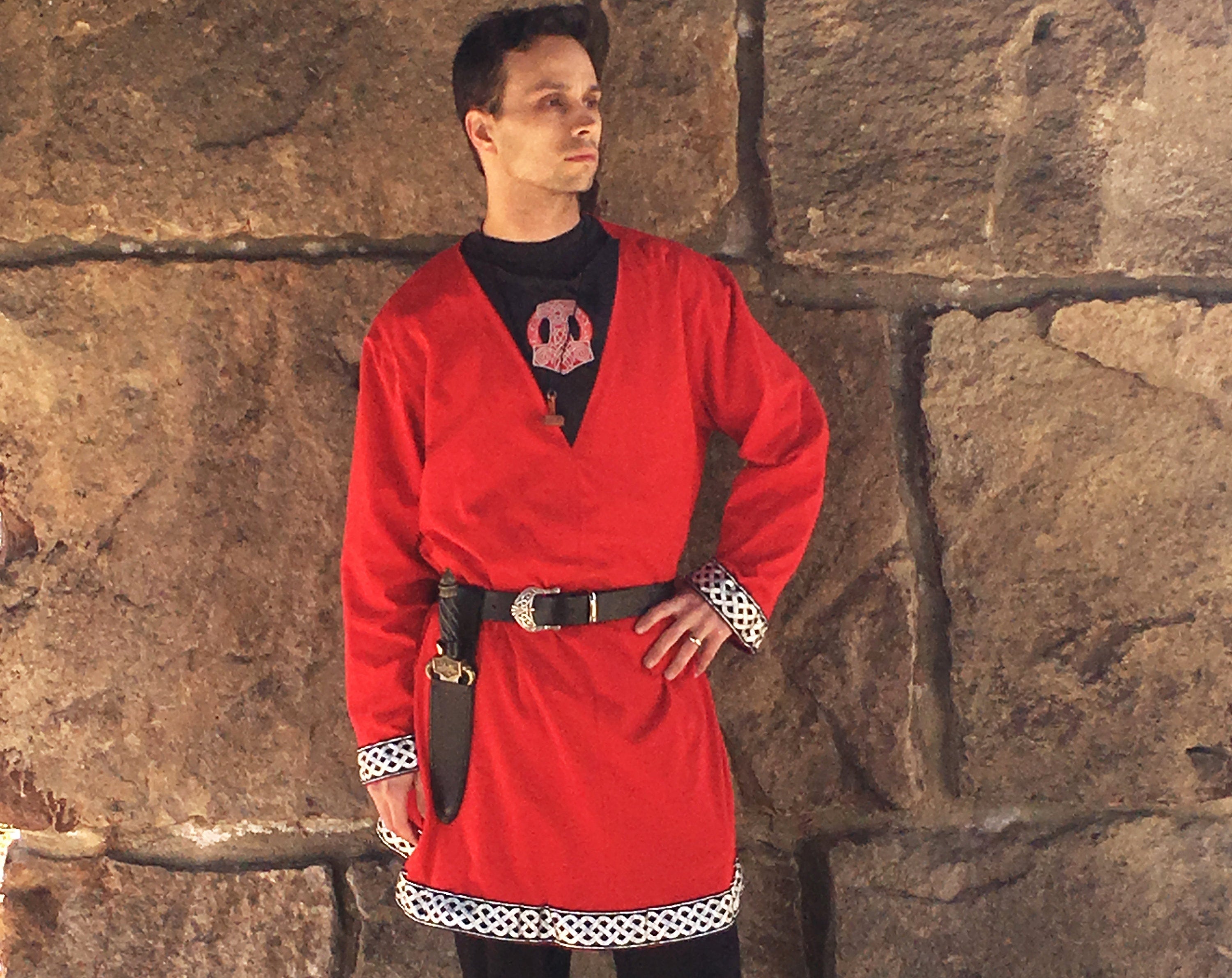 Viking T-Shirt - Embroidered Viking Tunic: Pure Lambs wool with cotton Lining, Reenactment Garb
