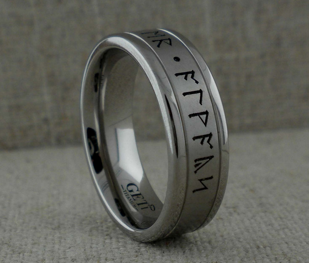 Viking Rune Ring - Custom Viking Rune Titanium Wedding Band, Personalized Norse Ring