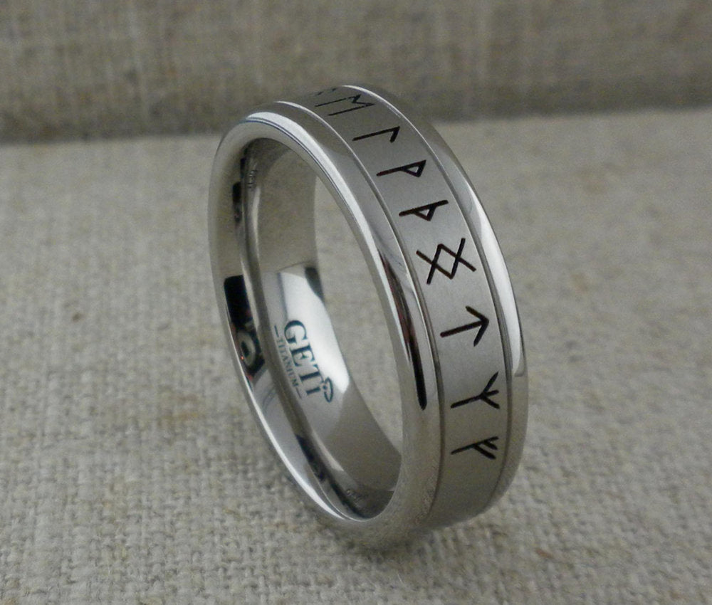 Viking Rune Ring - Custom Viking Rune Titanium Wedding Band, Personalized Norse Ring