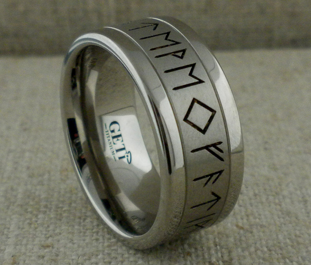 Viking Rune Ring - Custom Viking Rune Titanium Wedding Band, Personalized Norse Ring