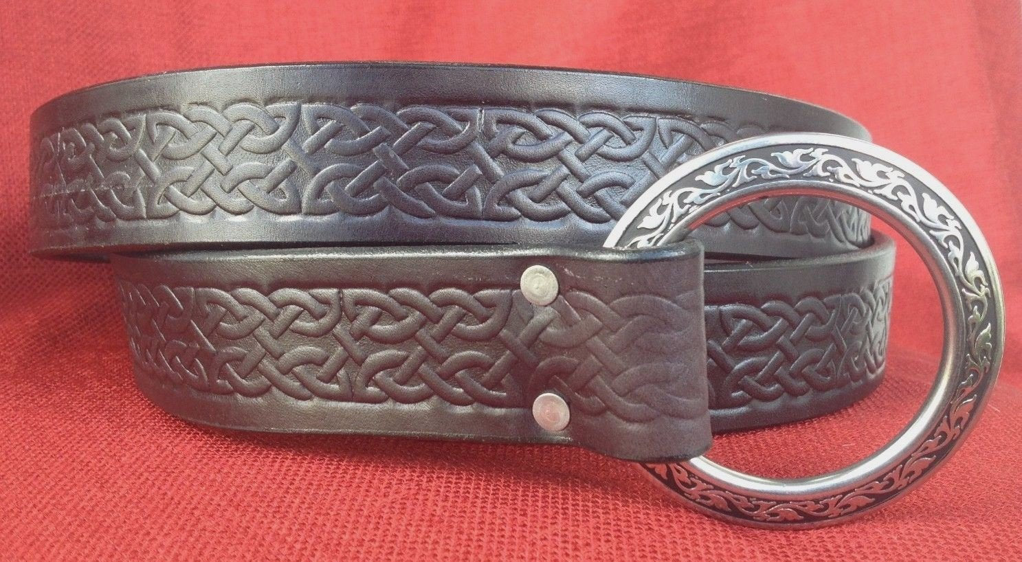 Viking Leather Accessory - Embossed Viking belt from brown or black 3, 2mm leather, with bronze
