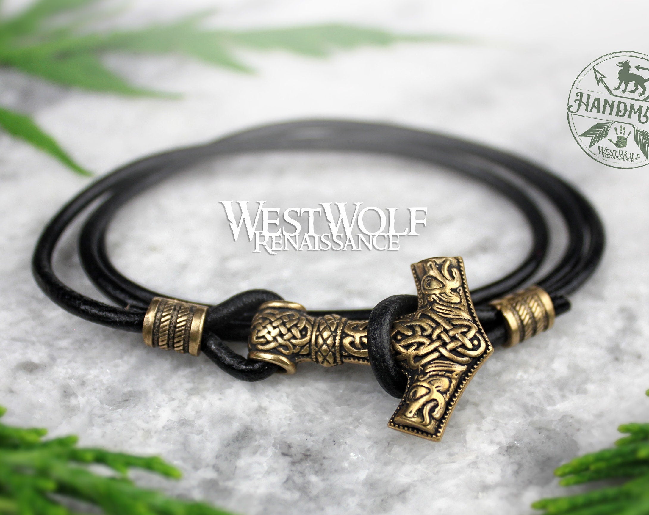 Viking Thor's Hammer Bracelet - Mjolnir Bracelet with Thor Hammer, Braided Viking Leather Bracelet