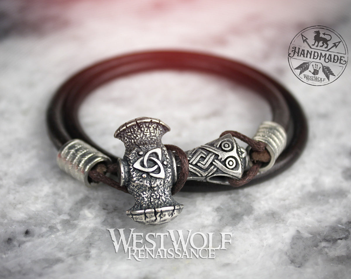 Viking Vegvisir Compass Bracelet - Viking Braided Leather Bracelet – Norse Runes, Celtic Knot