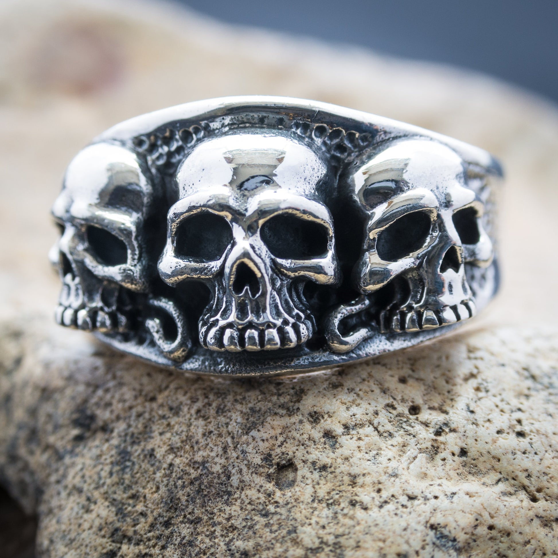 Viking Rune Ring - Viking's Rune Protection Ring, Sterling Silver Dragon of Sword Multi Symbolic