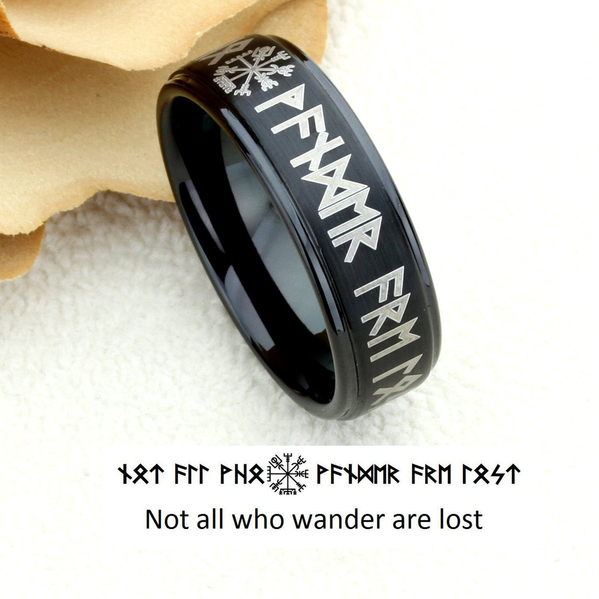 Viking Rune Ring - Ancient Viking Ring For Men - Nordic Runes Ring, Black Viking Norse Ring