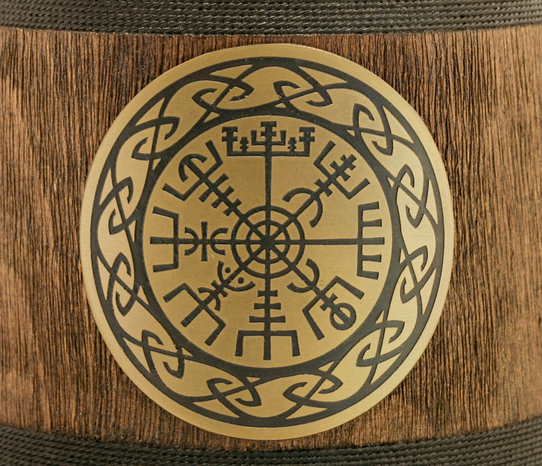 Viking Mug - Handcrafted Viking Compass Wooden Mug, Engraved Brass Plaque