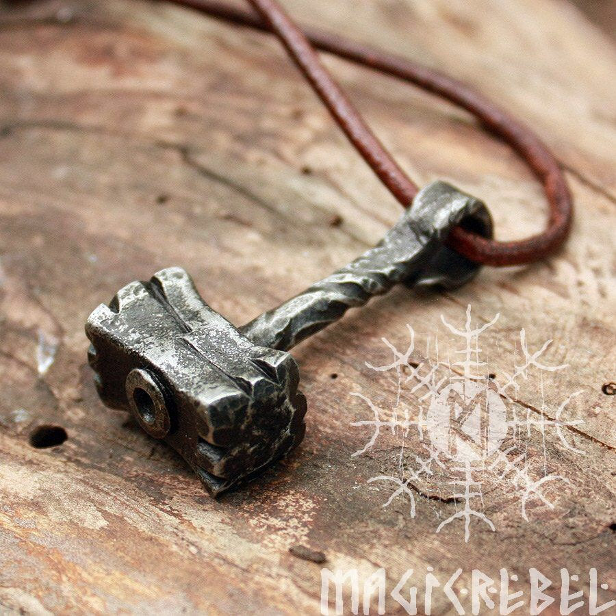 Viking Thor's Hammer Necklace - Forged Iron Viking Thor Hammer Handmade Mjolnir Nordic Pagan