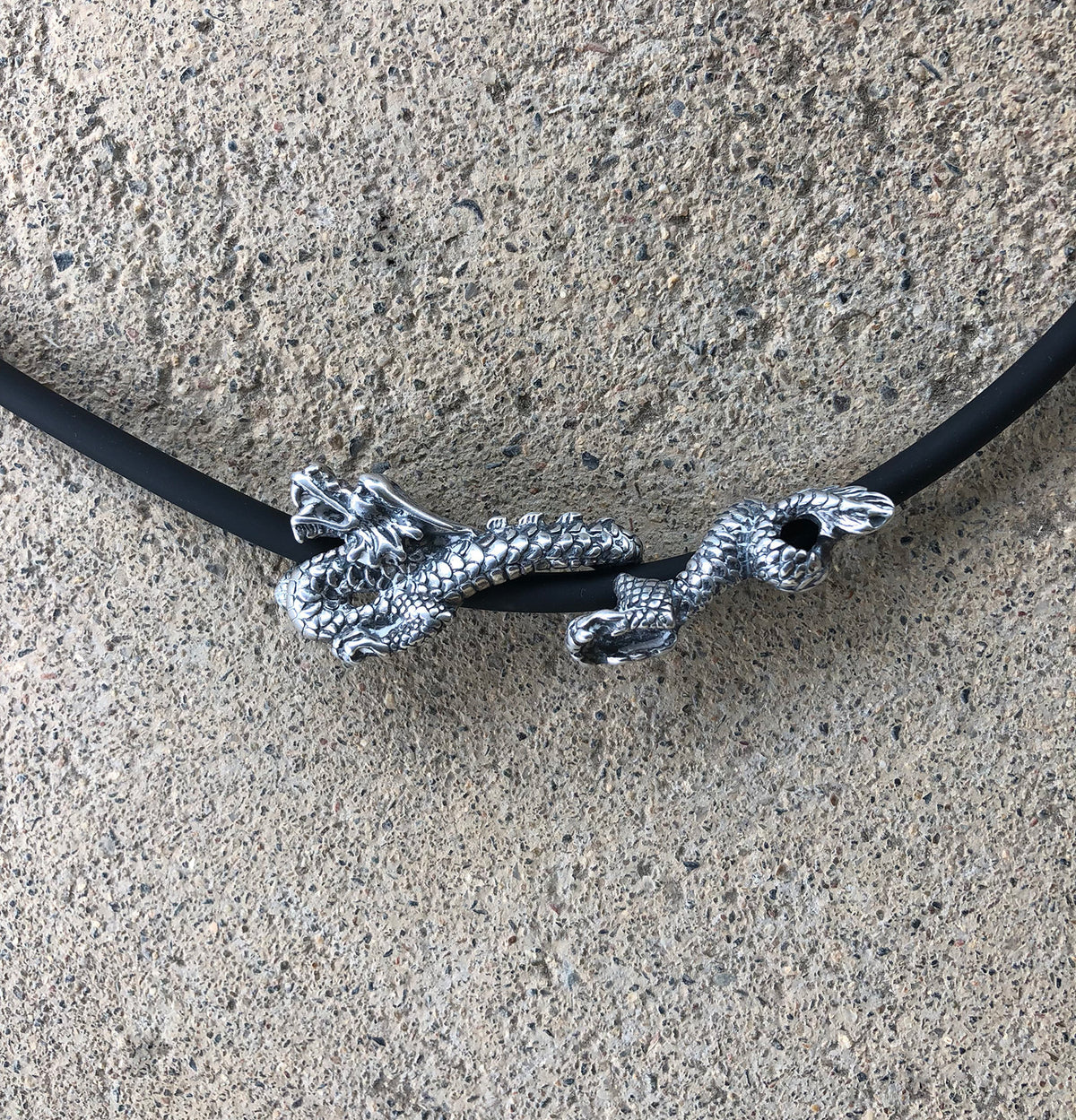Viking Necklace - Braided Leather Dragon Necklace – Viking Necklace with Silver Dragon End Caps