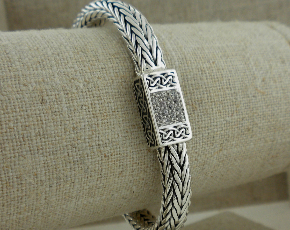 Viking Bracelet - 999 Sterling Silver Kazaziye Hand Braided Bracelet Men, Oxidized Woven Celtic