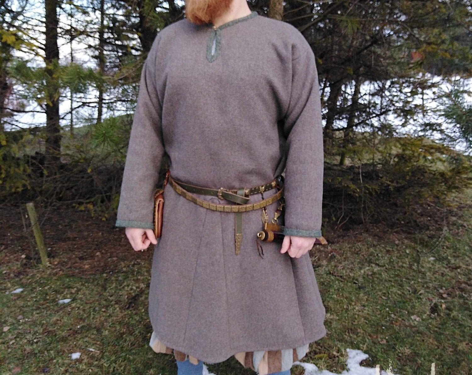Viking T-Shirt - Embroidered Viking Tunic: Pure Lambs wool with cotton Lining, Reenactment Garb