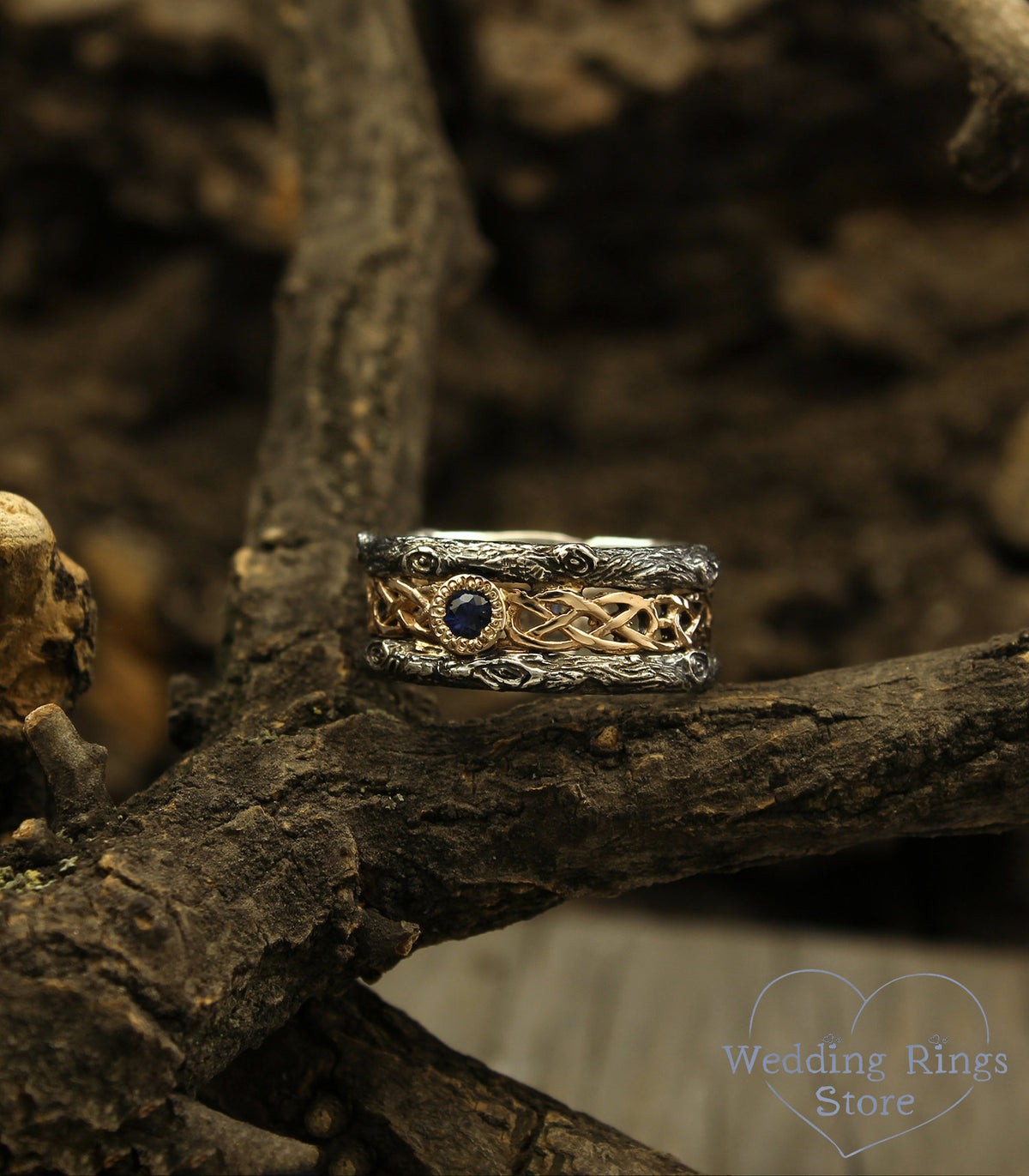 Viking Odin Ring - Blue Tungsten Viking Ring Norse Wedding Band Odin Symbol Personalized Mens