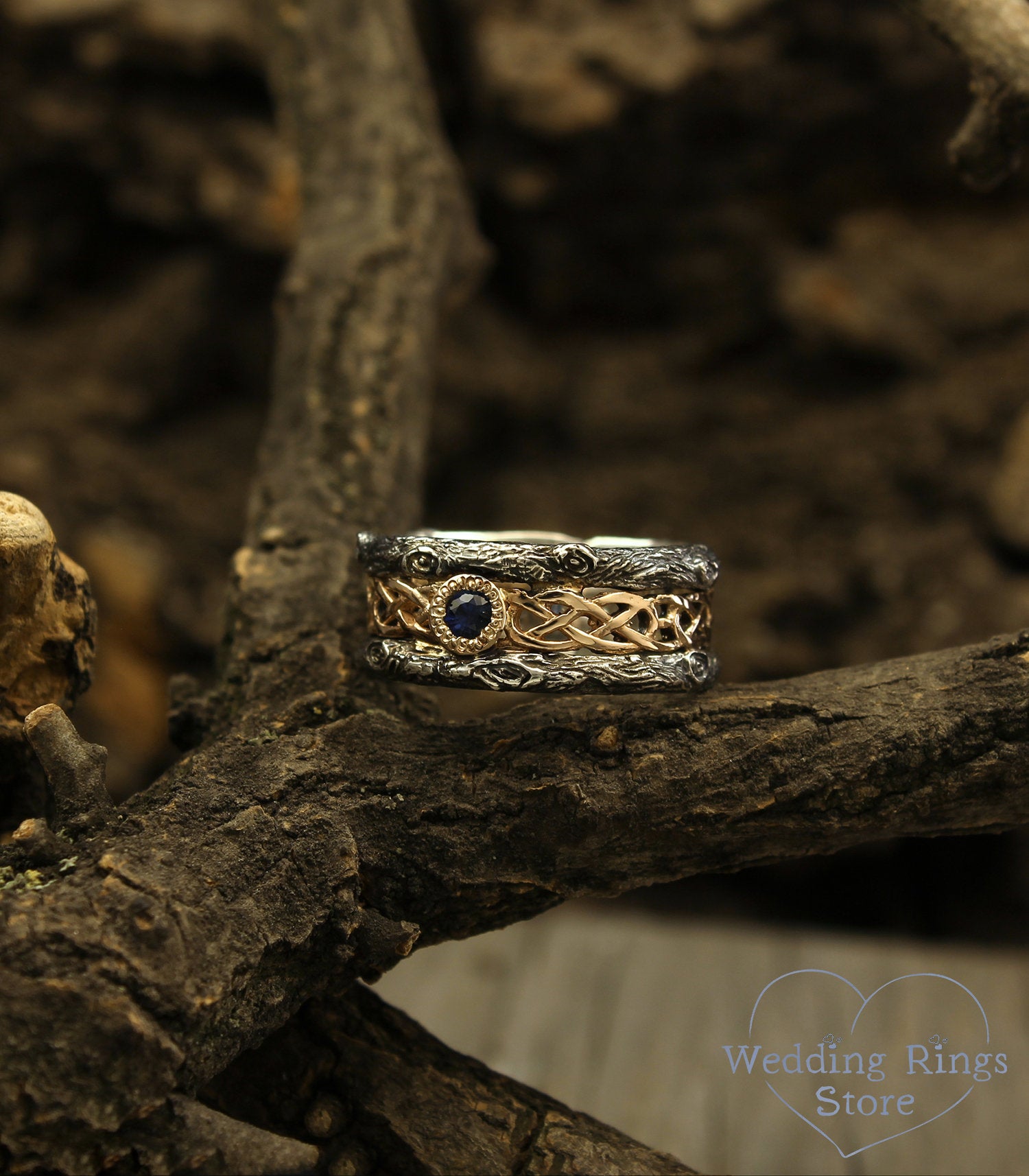 Viking Odin Ring - Blue Tungsten Viking Ring Norse Wedding Band Odin Symbol Personalized Mens