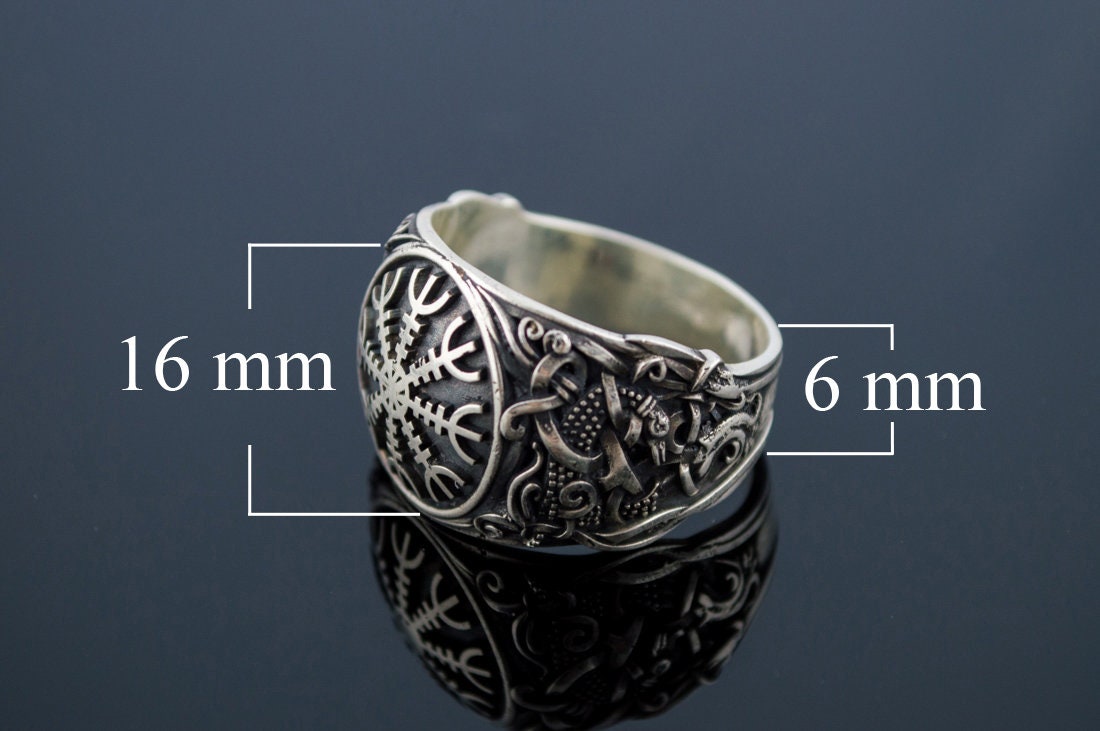 Viking Longship Ring - Silver Viking Ship Ring, Drakkar Ring with Old Viking Ornament, Norse