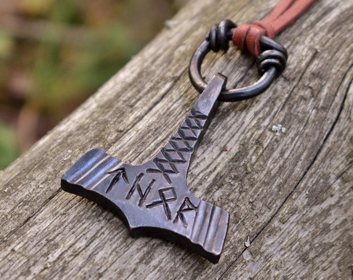 Viking Thor's Hammer Necklace - Forged Black Iron Small Thor's Hammer Pendant, Available with