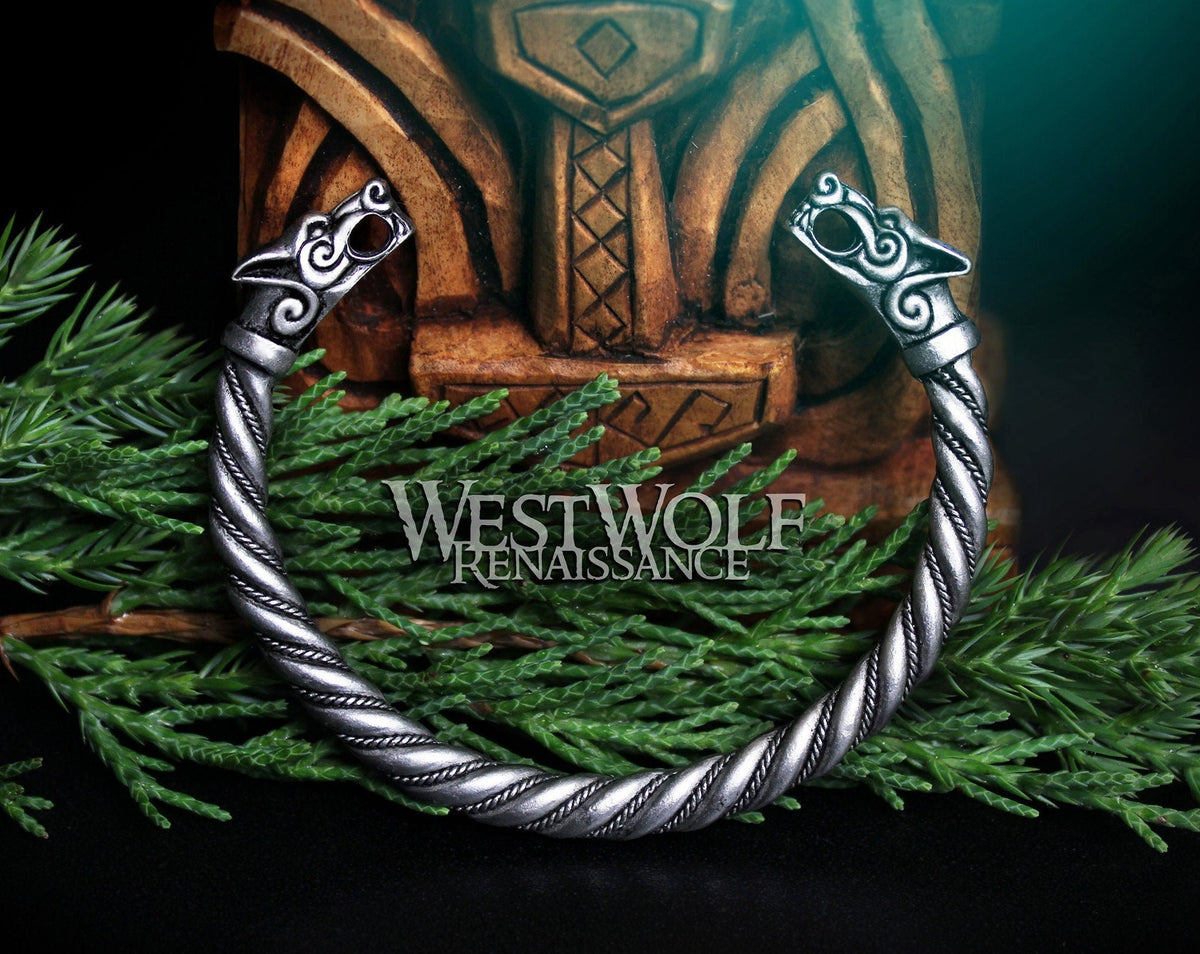 Viking Wolf Ring - Viking Wolf Head Torque Cuff Bracelet - Stainless Steel Fenrir Norse Arm Ring