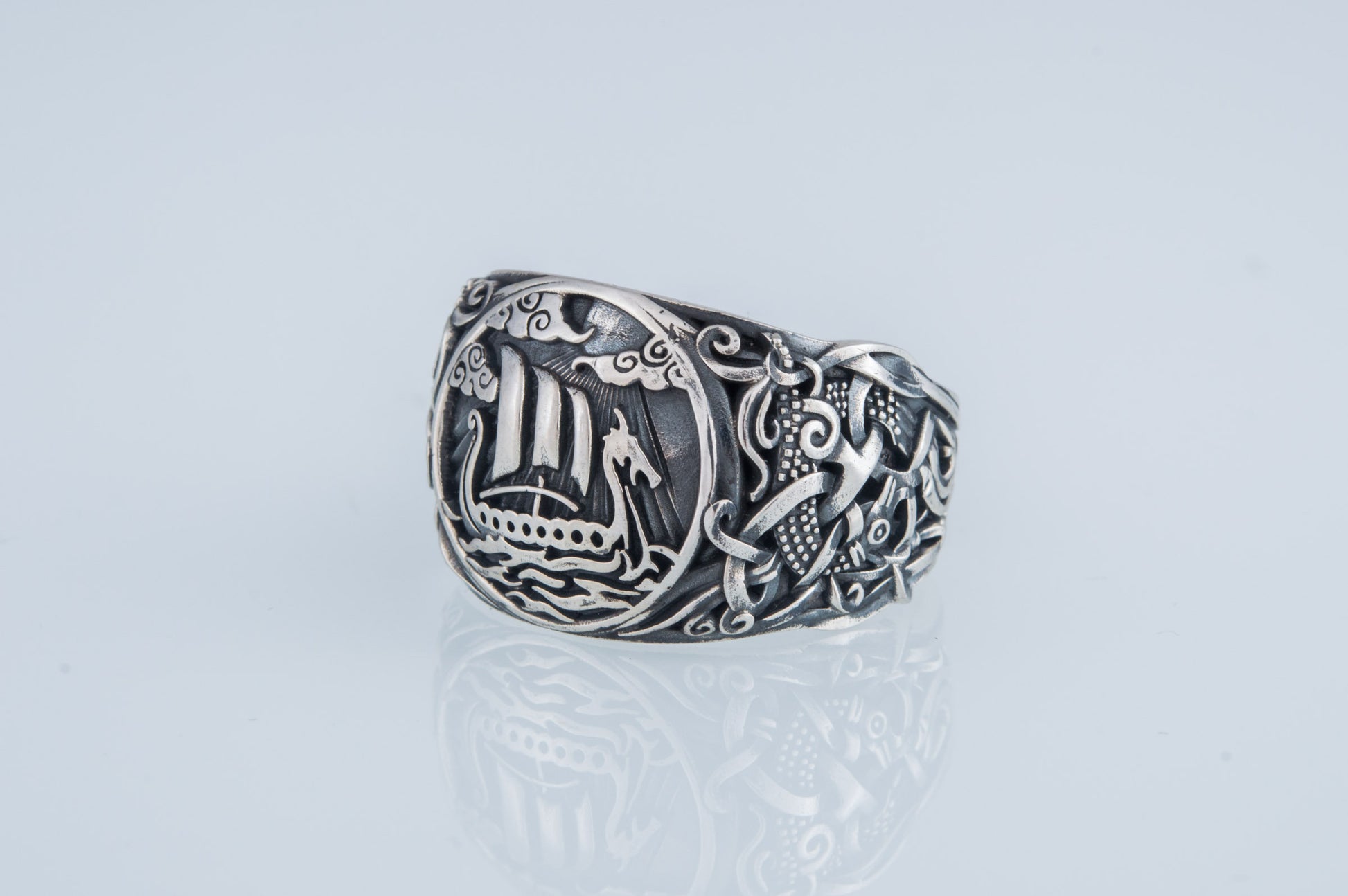 Viking Ring - Handcrafted Norse Gold Ring with Ornament, Ancient Norse Jewelry Reconstruction