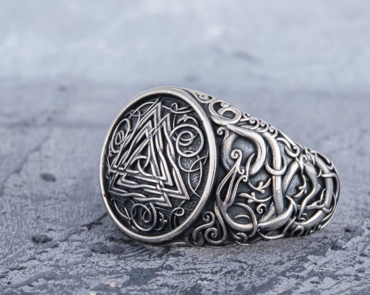 Viking Ring - Handcrafted Norse Gold Ring with Ornament, Ancient Norse Jewelry Reconstruction