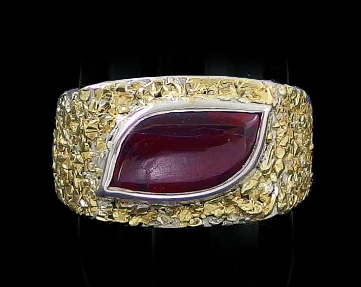 Viking Ring - 14k gold dwarven ring, brutalist signet ruby gemstone ring, fantasy viking nordic