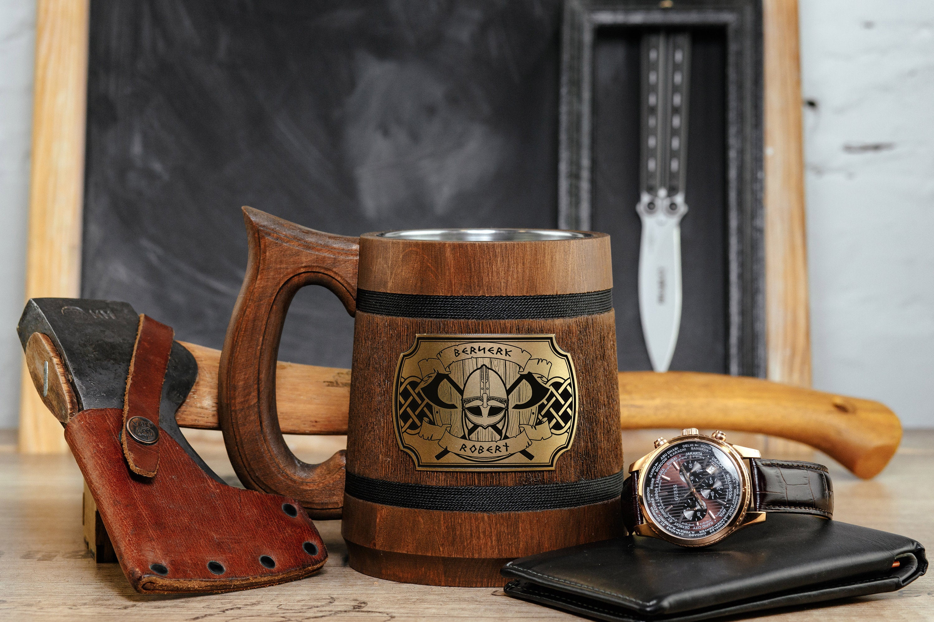 Viking Mug - Ivar the Bloodthirsty Viking Mug, 600ml Stainless Steel Beer Stein, Norse Warrior Cup