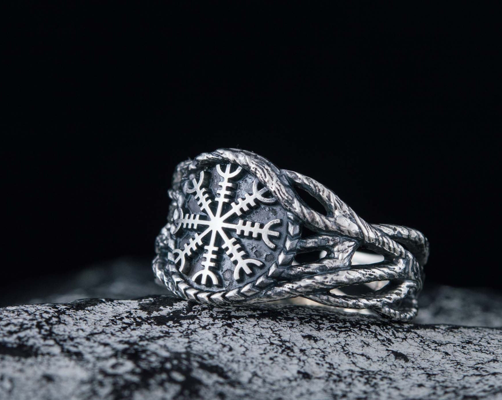 Viking Rune Ring - Engraved Viking Rune Ring, Hammered Sterling Silver Futhark Band, Ancient Norse