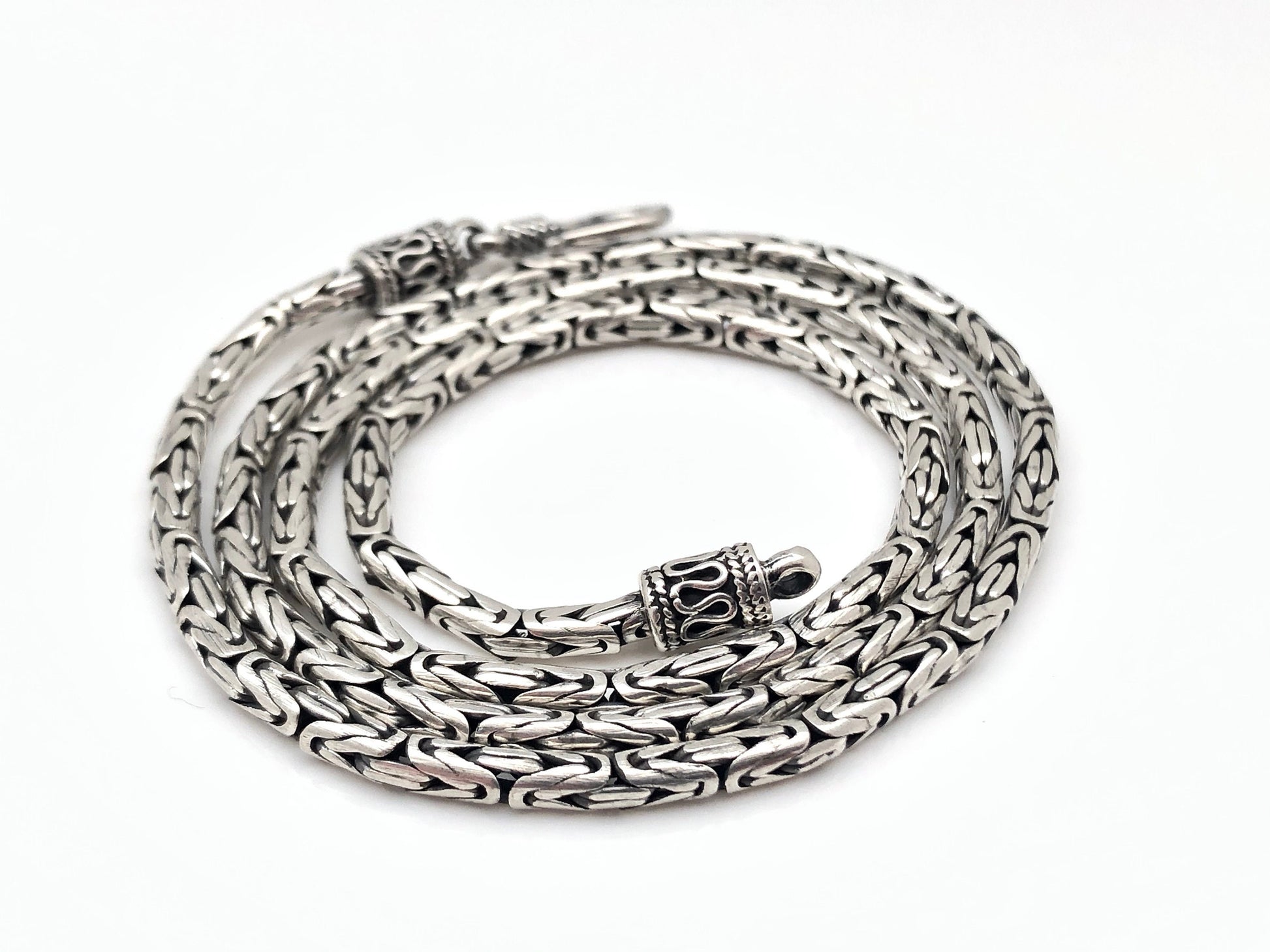 Viking Necklace - Oxidized Silver Square Byzantine Chain Necklace, 925 Sterling Silver Viking