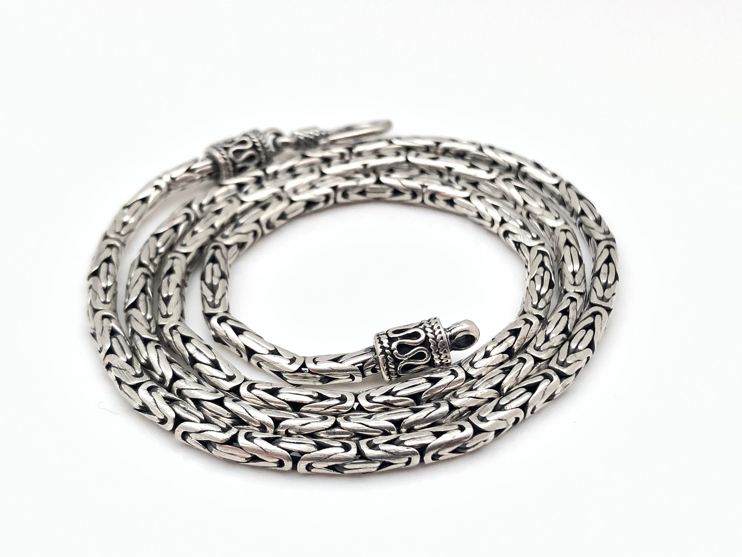 Viking Necklace - Oxidized Silver Square Byzantine Chain Necklace, 925 Sterling Silver Viking